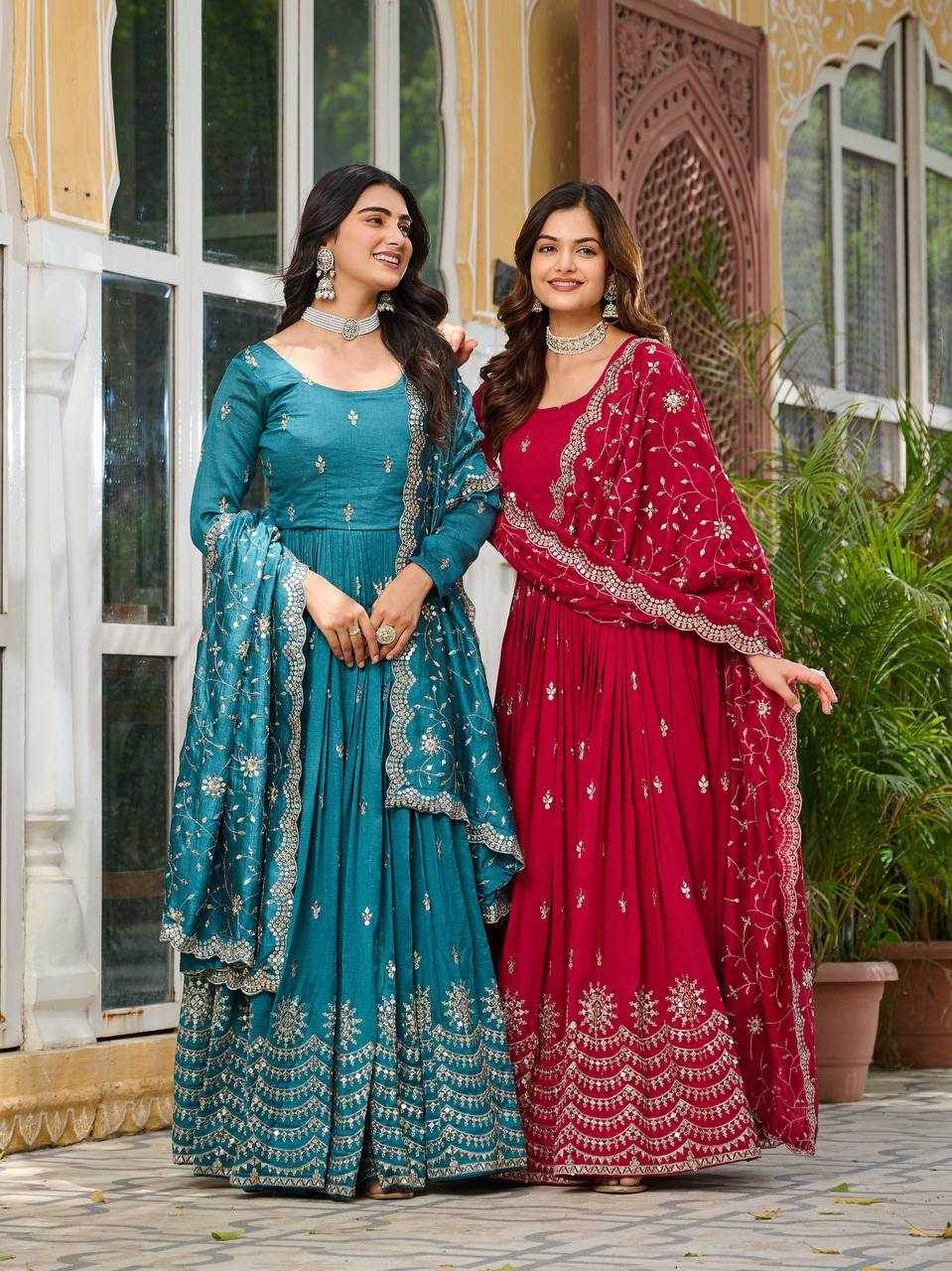 Vichitra Silk Embroidery Long Gowns - MYLUXURY LANE ENTERPRISE